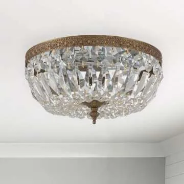 Crystorama 3 Light Clear Italian Crystal Olde Brass Flush Mount