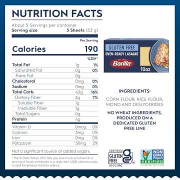 BARILLA Gluten Free Oven-Ready Lasagne, 10 Ounce (Pack of 12) - Non-GMO Gluten Free Pasta Made with Blend of Corn & Rice - Vegan Pasta