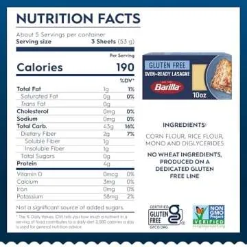 BARILLA Gluten Free Oven-Ready Lasagne, 10 Ounce (Pack of 12) - Non-GMO Gluten Free Pasta Made with Blend of Corn & Rice - Vegan Pasta