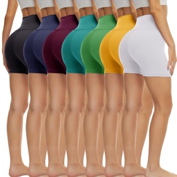 TNNZEET 7 Pack Biker Shorts - High Waisted Tummy Control Spandex for Yoga
