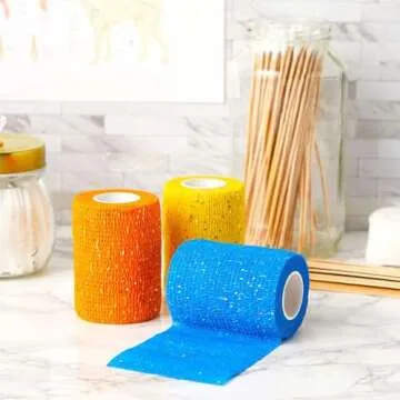 Zodaca Self Adhesive Wrap, Glitter Cohesive Vet Tape for Pets (3x180 Inch, 12 Pack)