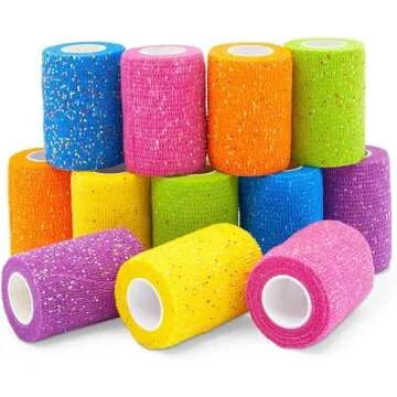 Zodaca Self Adhesive Wrap, Glitter Cohesive Vet Tape for Pets (3x180 Inch, 12 Pack)
