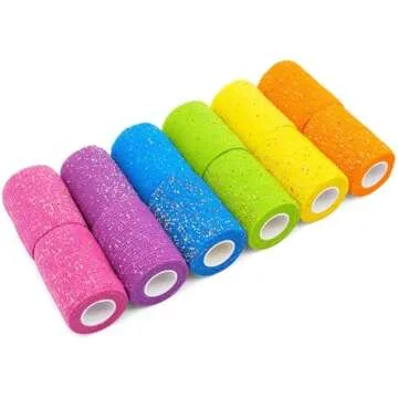 Zodaca Self Adhesive Wrap, Glitter Cohesive Vet Tape for Pets (3x180 Inch, 12 Pack)