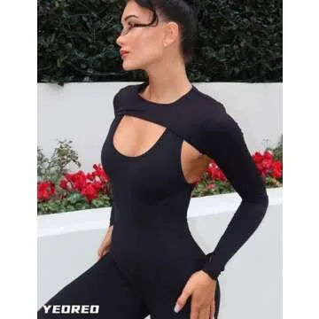 YEOREO Women Crop Top Long Sleeve Bolero Open Front Workout Cropped Shirts Sports Shrug Without Bra Black XL