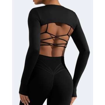 YEOREO Women Crop Top Long Sleeve Bolero Open Front Workout Cropped Shirts Sports Shrug Without Bra Black XL