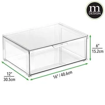 mDesign Plastic Stackable Bathroom Storage Organizer Bin Containers with Front Pull Drawer for Bathroom Countertop, Vanity, Closet Shelves - Holder for Beauty Accessories - Lumiere Collection - Clear