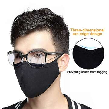 Jugaogao 2 Pack Cotton Cloth Face Mask with 10 Pcs Filter, Reusable Washable Breathable Protection Masks with Adjustable Ear Loop for Teens and Adults - Black 2 Pack