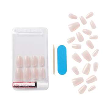 KISS Classy French Nail Manicure Kit with Gel Finish,Medium, Coffin Shaped, Includes Pink Nail Glue ...