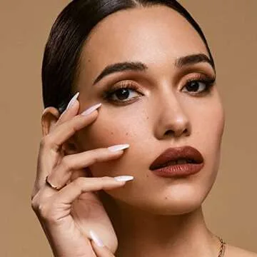 KISS Classy French Nail Manicure Kit with Gel Finish,Medium, Coffin Shaped, Includes Pink Nail Glue (Net Wt. 2 g / 0.07oz.), Mini Nail File,Manicure Stick,and 28 Fake Nails,Cozy Meets Cute', 28 Count