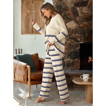 LILLUSORY Cozy 2 Piece Striped Lounge Set for Women