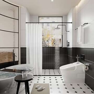 Naiture 60" Never Rust Stainless Steel Straight Shower Curtain Rod, Black Finish