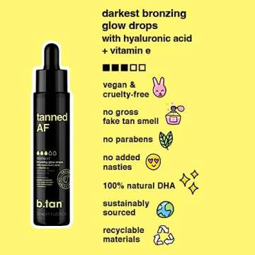 b.tan Darkest Self Tanning Drops for Face & Body | Get Tanned - Best, Darkest Gradual Self Tanner Bronzing Glow Drops, No Fake Tan Smell, Vegan, Cruelty Free, 1.0 Fl Oz