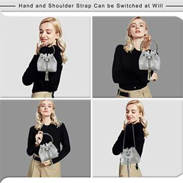 TOPALL Upgrade Rhinestone Evening Bag Bling Purse Sparkly Diamond Silver Clutch Purses for Women Par...