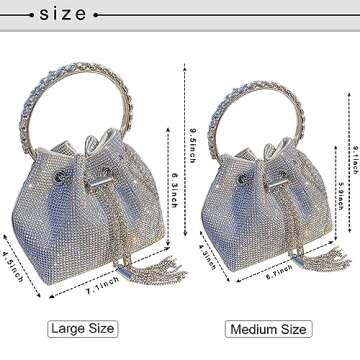 TOPALL Upgrade Rhinestone Evening Bag Bling Purse Sparkly Diamond Silver Clutch Purses for Women Party Club Wedding Prom (Large)
