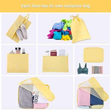 Packing Cubes for Travel 7 Set, Luggage Packing Organizers with Shoe Bag and Toiletry Bag (Yellow)