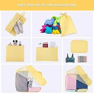 Packing Cubes for Travel 7 Set, Luggage Packing Organizers with Shoe Bag and Toiletry Bag (Yellow)
