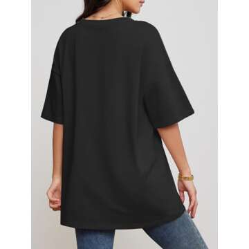 ATHMILE V Neck T Shirts for Women Oversized Tees Half Sleeve Cozy Comfy Tunic 2025 Y2K Tops Casual Black