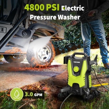 YERYORK Electric Pressure Washer, 4800 PSI 3.0 GPM Power Washer with 4 Lockable Wheels