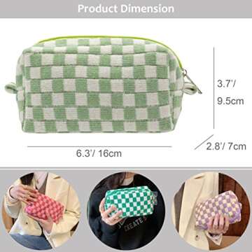 PAZIMIIK Checkered Makeup Bag for Purse Portable Zipper Make Up Pouch Small Cosmetic Case for Travel Accessories (Light Green)
