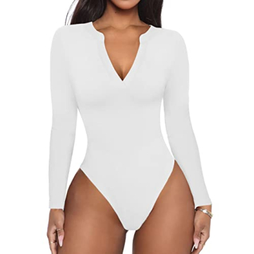 REORIA Women's Sexy V Neck Ribbed Bodysuit - Slimming & Versatile