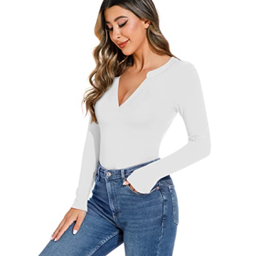 REORIA Women's V Neck Ribbed Bodysuit Slimming & Soft