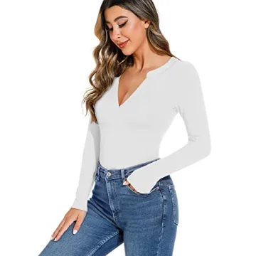 REORIA Women's V Neck Ribbed Bodysuit Slimming & Soft