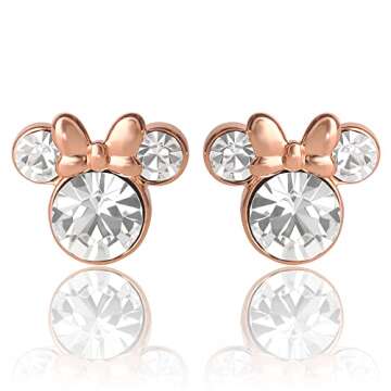 Brass Disney Womens Minnie Mouse April Birthstone Stud Earrings - Minnie Mouse Jewelry - Birthstone Earrings (April-Rose)