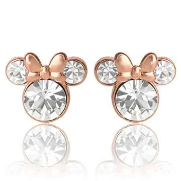 Brass Disney Womens Minnie Mouse April Birthstone Stud Earrings - Minnie Mouse Jewelry - Birthstone Earrings (April-Rose)