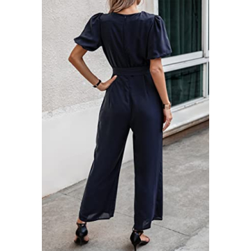 PRETTYGARDEN Women's Puff Sleeve Jumpsuit for Summer Style