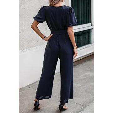 PRETTYGARDEN Women's Puff Sleeve Jumpsuit for Summer Style
