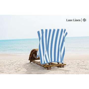 LANE LINEN 100% Cotton Beach Towel - 2 Pack Oversized Cabana Stripe Large Soft & Quick Dry Pool Towels, Beach Essentials for Women (36" x 72') - Light Blue
