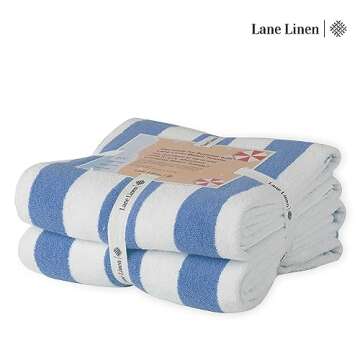 LANE LINEN 100% Cotton Beach Towel - 2 Pack Oversized Cabana Stripe Large Soft & Quick Dry Pool Towels, Beach Essentials for Women (36" x 72') - Light Blue