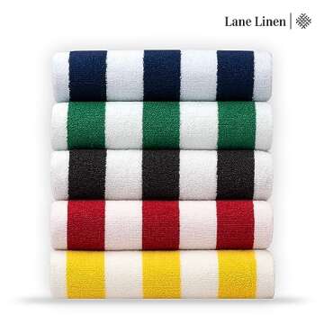 LANE LINEN 100% Cotton Beach Towel - 2 Pack Oversized Cabana Stripe Large Soft & Quick Dry Pool Towels, Beach Essentials for Women (36" x 72') - Light Blue