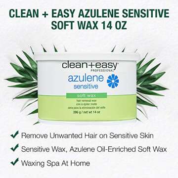 Clean + Easy Hair Removal Soft Wax With Azulene To Reduce Redness And Irritation- Ideal For Sensitive Skin, 14 oz