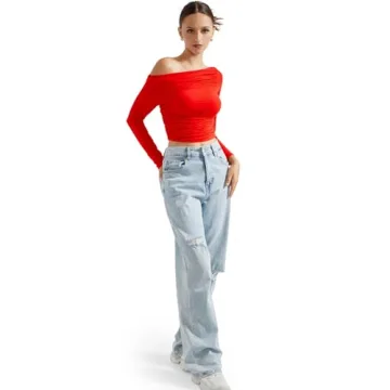 SUUKSESS Off Shoulder Long Sleeve Crop Top for Women