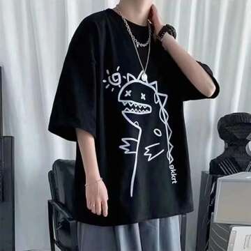 Men Harajuku Streetwear T-Shirt Grunge Oversized Baggy Tee Shirt Y2K Aesthetic Dinosaur Print Goth Emo Summer Clothes