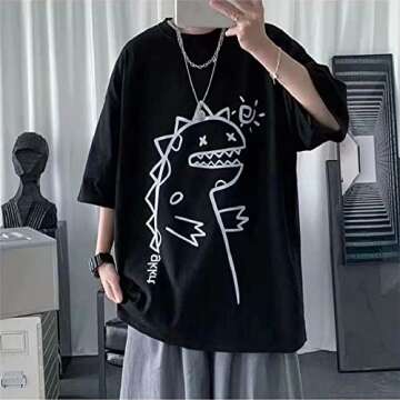 Men Harajuku Streetwear T-Shirt Grunge Oversized Baggy Tee Shirt Y2K Aesthetic Dinosaur Print Goth Emo Summer Clothes