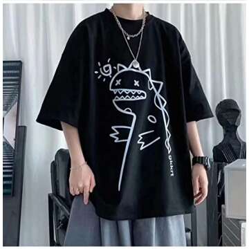 Men Harajuku Streetwear T-Shirt Grunge Oversized Baggy Tee Shirt Y2K Aesthetic Dinosaur Print Goth Emo Summer Clothes