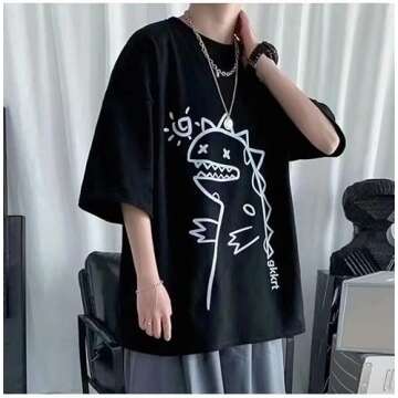 Men Harajuku Streetwear T-Shirt Grunge Oversized Baggy Tee Shirt Y2K Aesthetic Dinosaur Print Goth Emo Summer Clothes