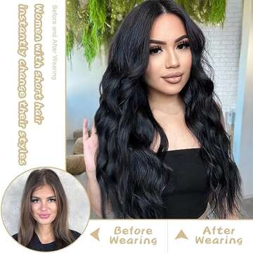 AISI QUEENS Long Black Wavy Wig for Stylish Women