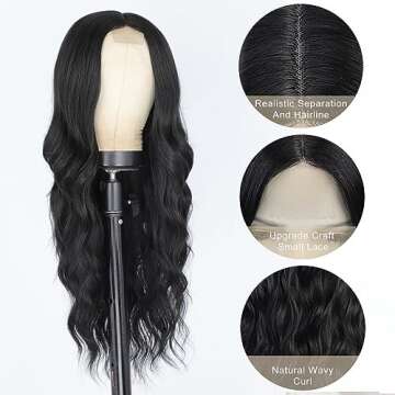 AISI QUEENS Long Black Wavy Wig for Stylish Women