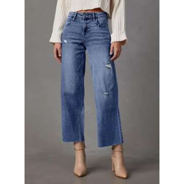 Dokotoo Wide Leg Jeans for Women Trendy Womens Pants High Waisted Pants Women Baggy Straight Capri P...