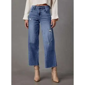 Dokotoo Wide Leg Jeans for Women Trendy Womens Pants High Waisted Pants Women Baggy Straight Capri P...