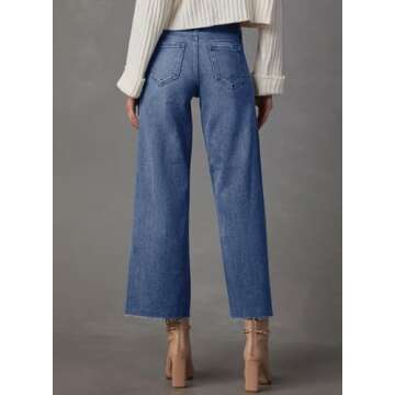 Dokotoo Wide Leg Jeans for Women Trendy Womens Pants High Waisted Pants Women Baggy Straight Capri Petite 2025 Summer Boyfriend Jeans Outfits Fashion Clothing Casual Trousers Stretch Denim Blue