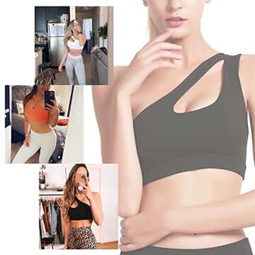 MATHACINO One Shoulder Sports Bra for Women Sexy Cute Workout Yoga Bra Medium Support Black