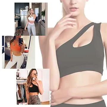 MATHACINO One Shoulder Sports Bra for Women Sexy Cute Workout Yoga Bra Medium Support Black