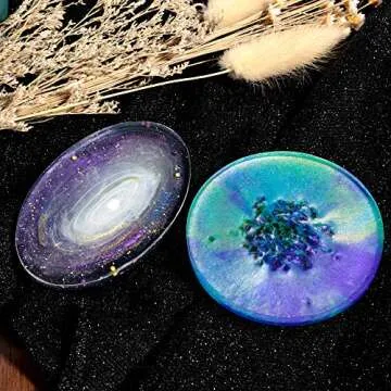 LEOBRO 5 Pack Resin Molds, Include Round, Square, Rectangle, Ellipse, Small Rectangle Shaped Jewelry Casting Molds, Coaster Molds, Come with 1PCS A4 Silicone Sheet and 1PCS Tweezers