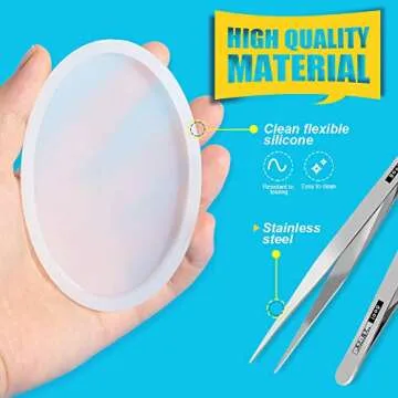 LEOBRO 5 Pack Resin Molds, Include Round, Square, Rectangle, Ellipse, Small Rectangle Shaped Jewelry Casting Molds, Coaster Molds, Come with 1PCS A4 Silicone Sheet and 1PCS Tweezers