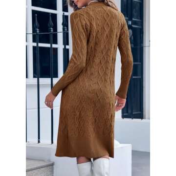 Danedvi Women's Long Cardigans Long Sleeve Cable Knit Button Down Open Front Chunky Knit Sweaters Coats with Pockets Brown
