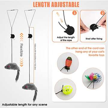 FYNIGO 2 Pcs Self Play Hanging Door Cat Mouse Toys for Bored Indoor Adult Cats Kitten,Interactive Cat Mice Toys for Hunting Exercising Eliminating Boredom, for All Breeds